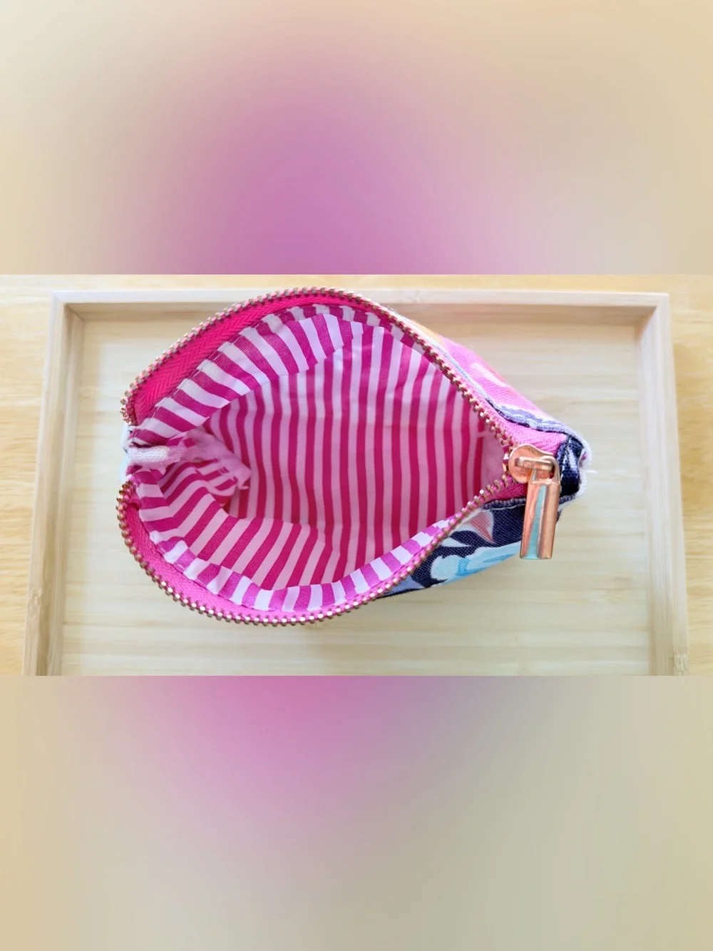 Simply Gilded Floral Zip Pouch Pink Rose Gold Makeup Cosmetic Planner Bag